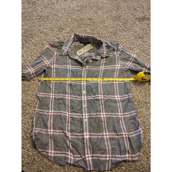 Banana Republic NEW Women Button Up Blouse Gray Plaid Sz XS Petite Classic Fit - Picture 4 of 6